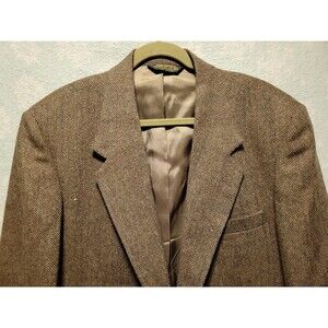 American Trend Mens Blazer 46 Tweed Lambs Wool Herringbone Vtg Brown Old Money